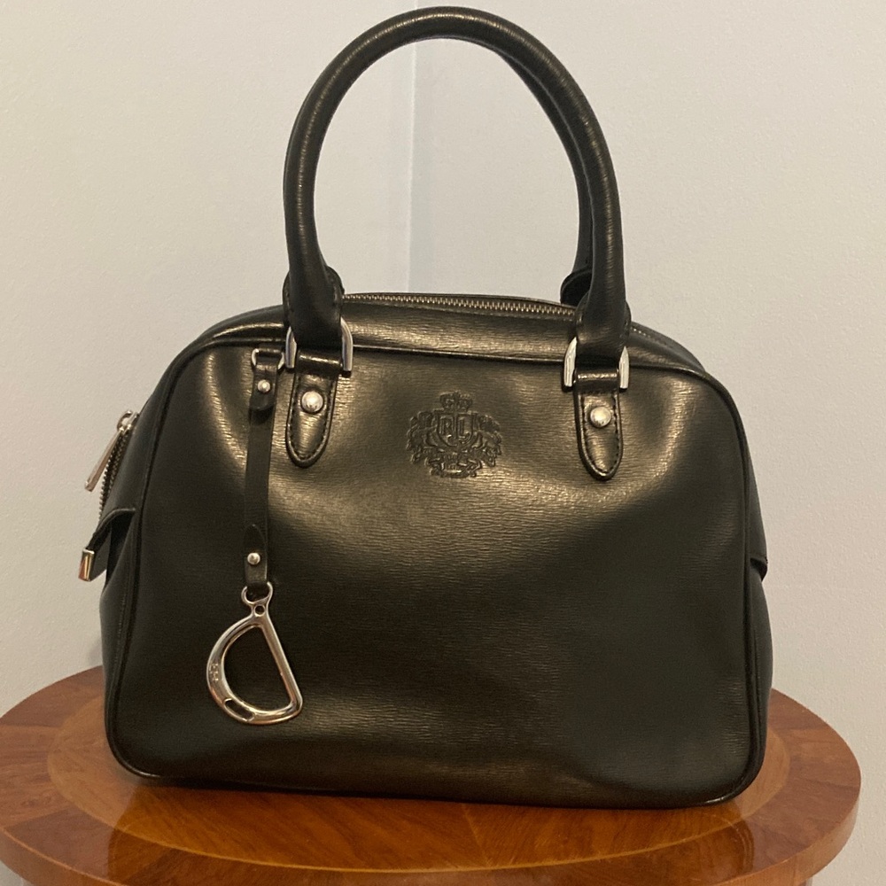 Ralph Lauren Black Leather Handbag with Silver Accents